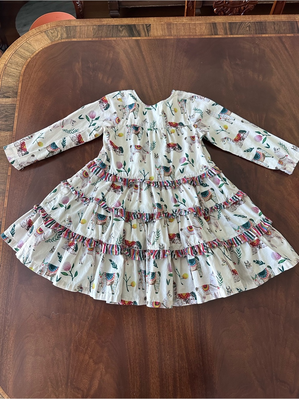 Pink Chicken llama-print tiered long-sleeve dress size 4T - Picture 3 of 4